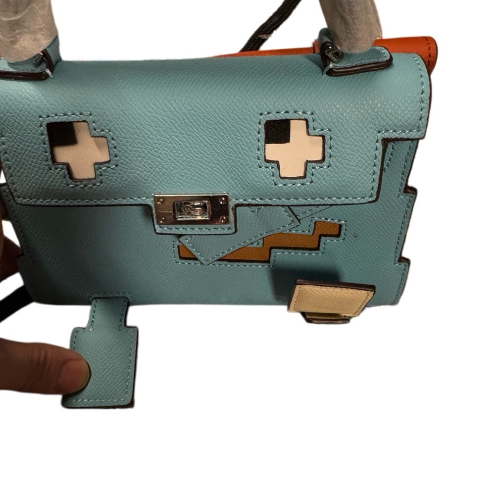 Designer Mosaic Doll Mint Green Leather Handbag - Picture 9 of 11